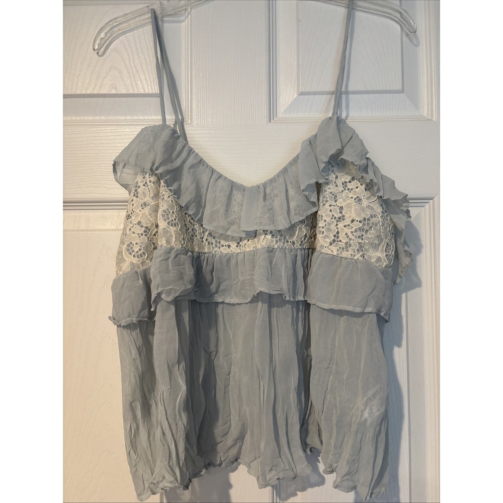 Zara Lace Womens XL Lace Babydoll Cami Tiered Ruffle Crinkle Cottagecore Blouse